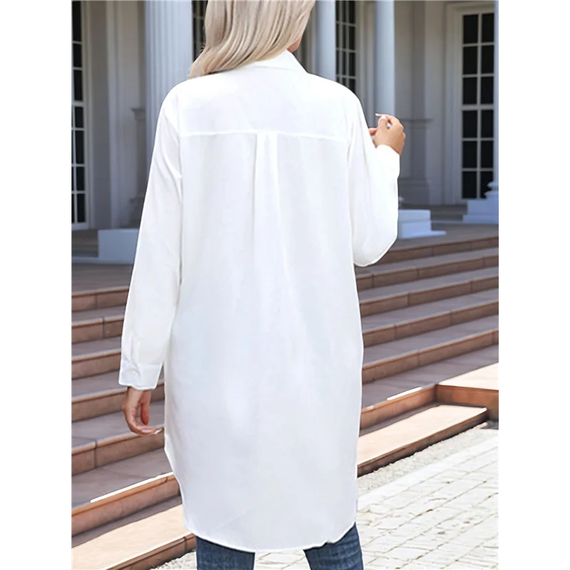 ABP-Mini abiti a camicia casual da donna con colletto a V e bottoni larghi a maniche lunghe