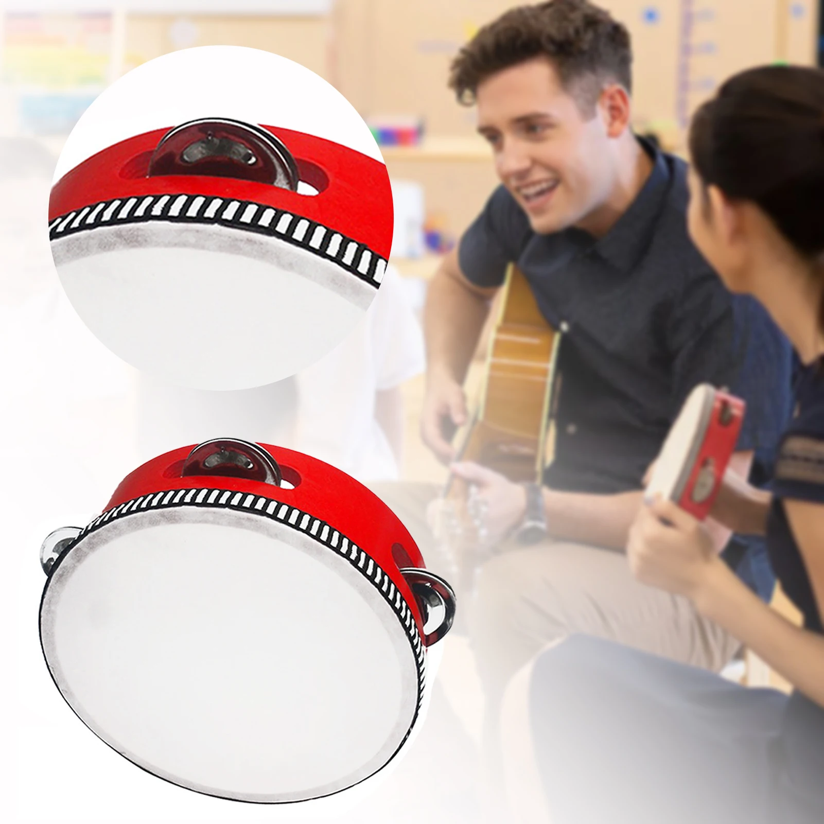 Kids Make Music Tambourine Hand Held Small Tambourines Drums Interactive Wood Musical Educational Instrument