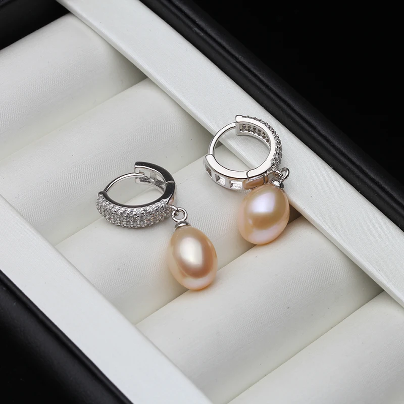 925 Sterling Silver Earrings For Women,Natural Freshwater Pearl Hoop Earrings Anniversary Gift