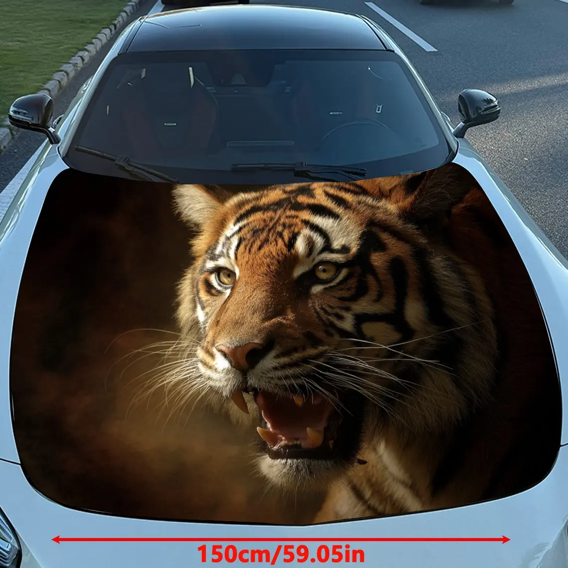 Car Decals Tiger with a Lifelike, Intense Artistic Appearance, Showcasing a Roaring Pose and Conveying a Strong Sense of Ferocit