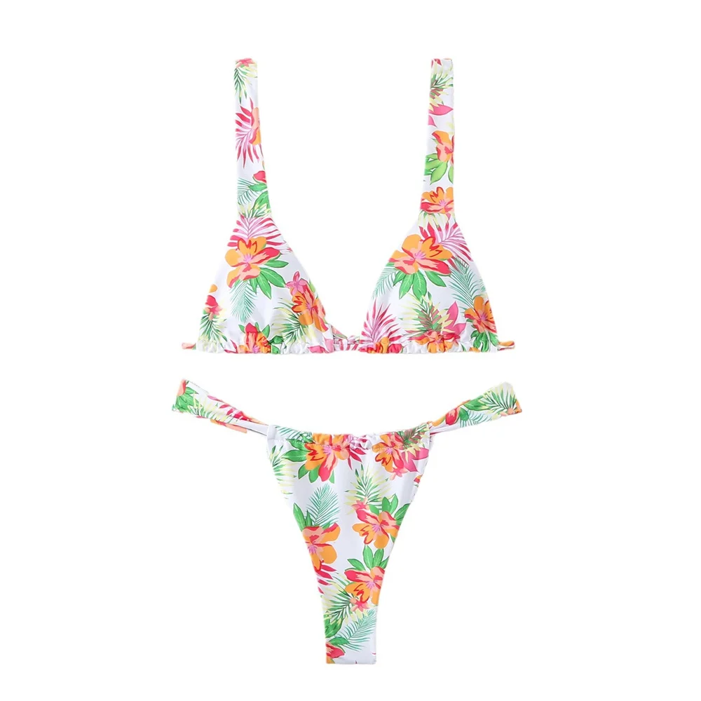 

Sexy Flowers Bikini String Lace Up Backless Swimsuit Thong Split Vacation Swimwear Women Y2K Beach Bathing Suit Biquini Feminino
