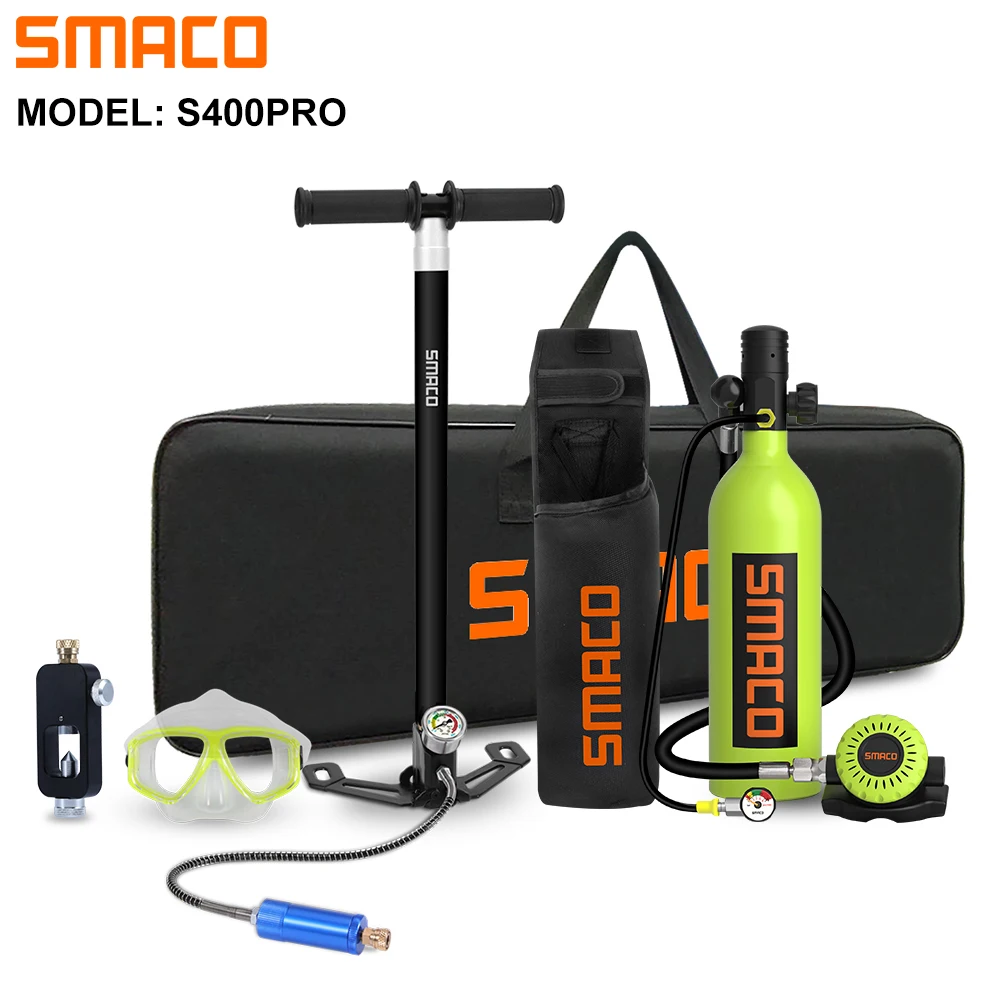 SMACO S400 1L Mini Scuba Diving Tank/Equipment Oxygen Cylinder Underwater Breathing Portable Scuba Tank Kit Capacity Refillable