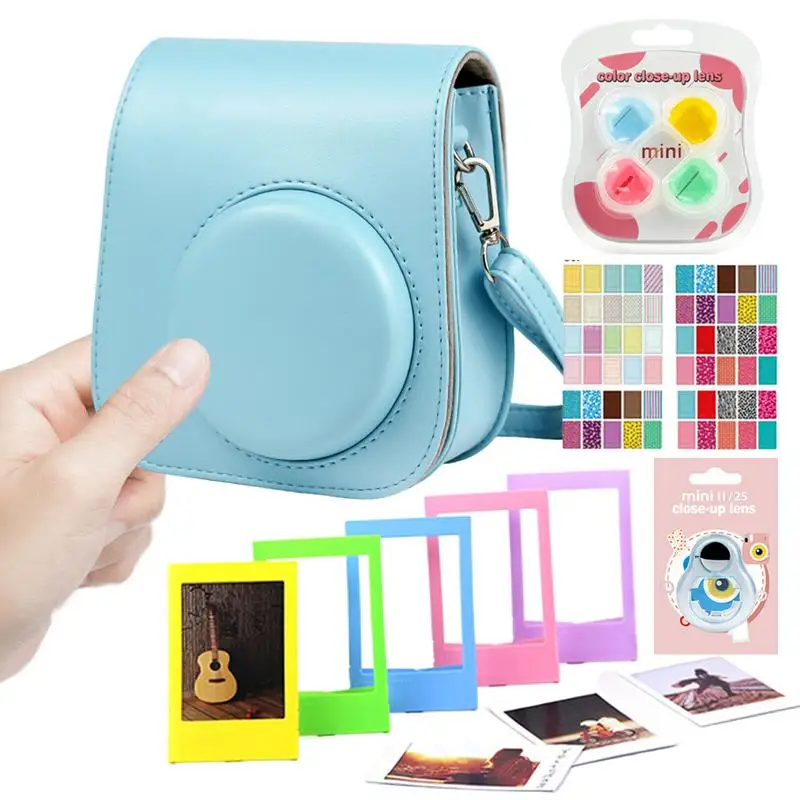 For Mini 11 Accessories Kit With Travel Stickers Colorful Stylish PU Leather Protective Case Cover Bag For Instant Camera Bag