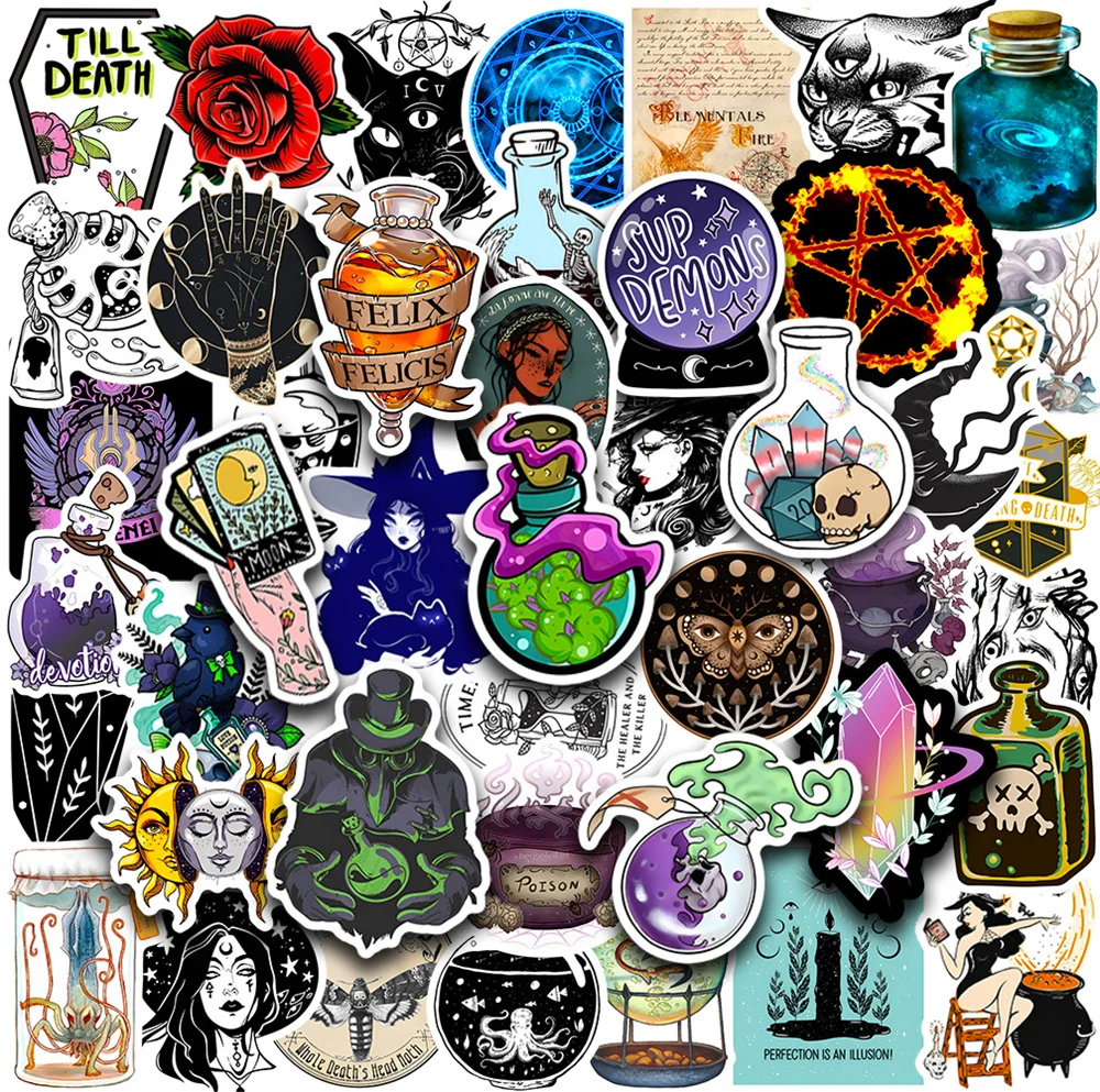 50pcs Magic Pharmacist Witch Magic Potion Stickers For Suitcase Phone Stationery Ipad Scrapbooking Material Retro Sticker Pack