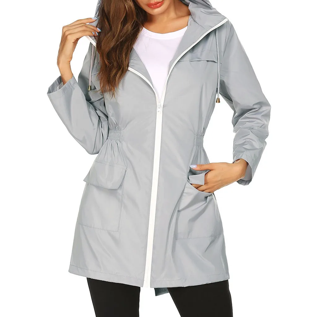 

Windproof Waterproof Raincoat Long Jacket Hooded Women Autumn Outdoor Hiking Clothes Long Rain Tops Spring Rainwear Lightweight