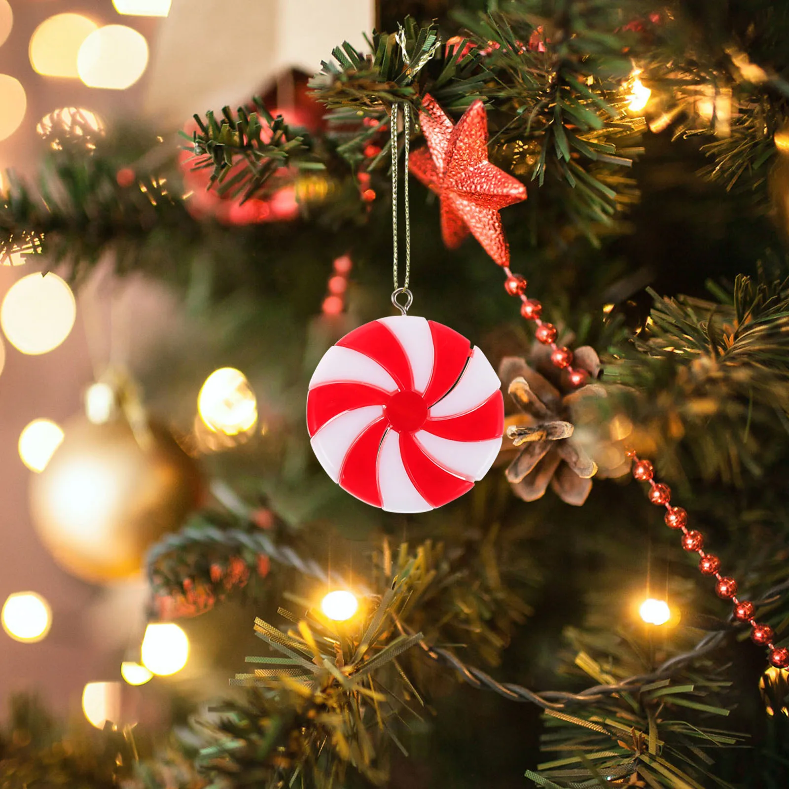 

50Pcs Holiday Christmas Candy Decor Red White Lollipop Pendants Festive Hanging Ornaments for Xmas Tree Home Party Decoration
