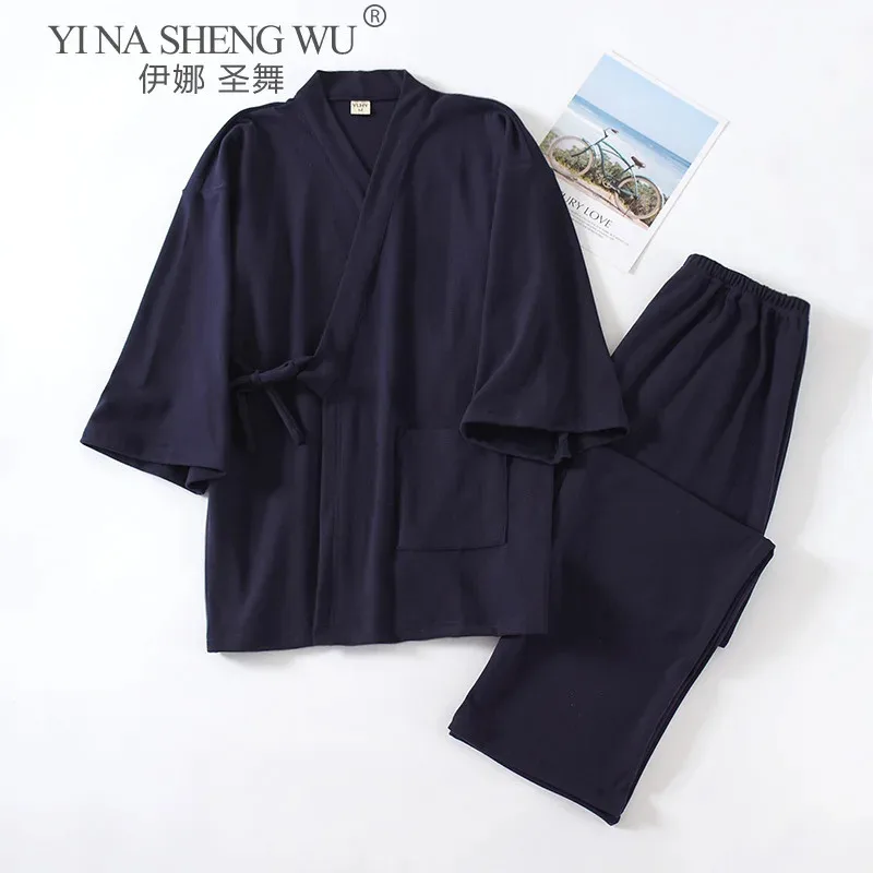 مريحة منامة Homewear الخريف الشتاء يوكاتاس جديد 2 قطعة منامة دعوى اليابان نمط كيمونو رداء موضة ملابس خاصة الرجال ثوب النوم