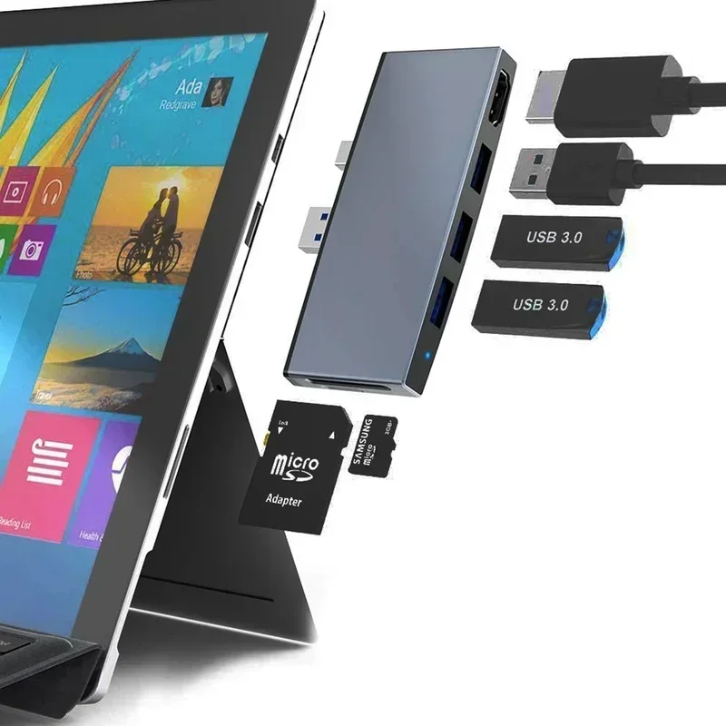 

Док-станция USB3.0 6 в 1, док-станция-концентратор Hdmi4k HD-конвертер адаптирует Surface Pro/4/5/6