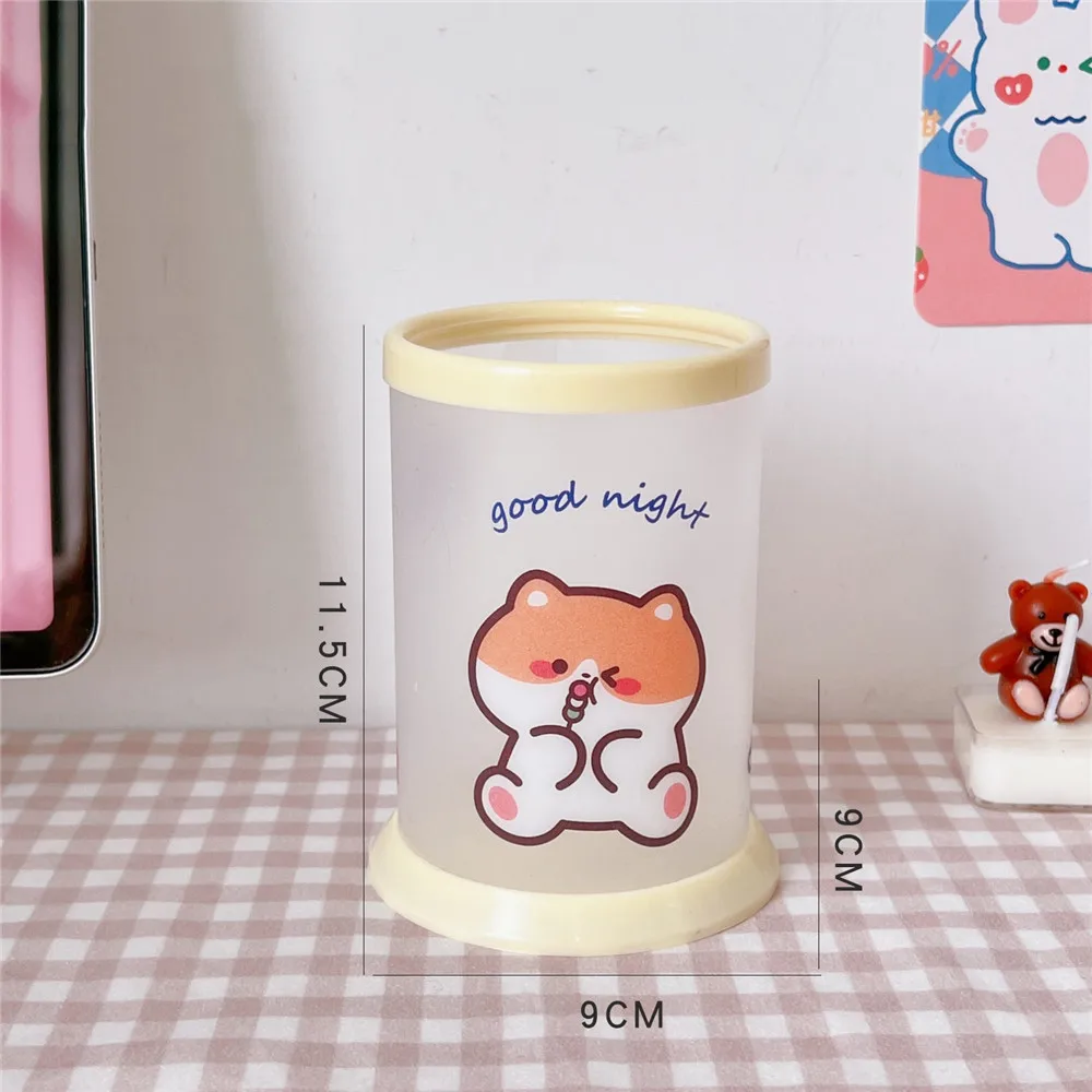 Creative Transparent Foldable Plastic Pen Holder Diy Cartoon Transparent Round Pen Holder Student Desktop Storage Container