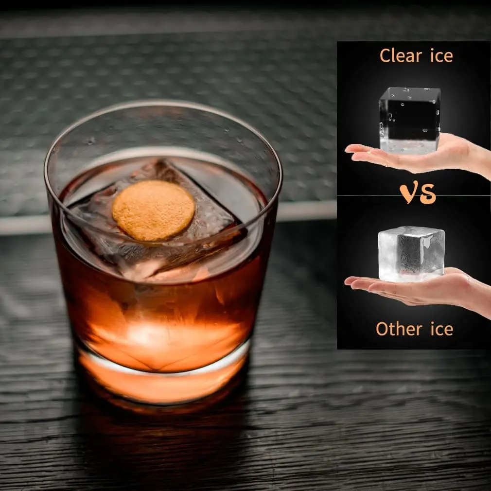 Upgrade 2 Inch Clear Ice Cube Tray Make 8 Large Square Crystal Clear Ice Cube Maker for Cocktail, Whiskey & Bourbon Drinks