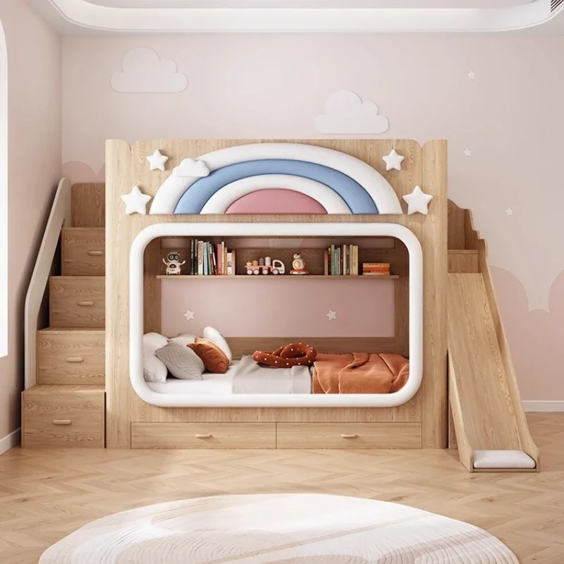 *Double Decker Safety Custom Design Children Beds Princess Modern Camas Infantiles Furniture Home Simple Guard Rails Kids Beds