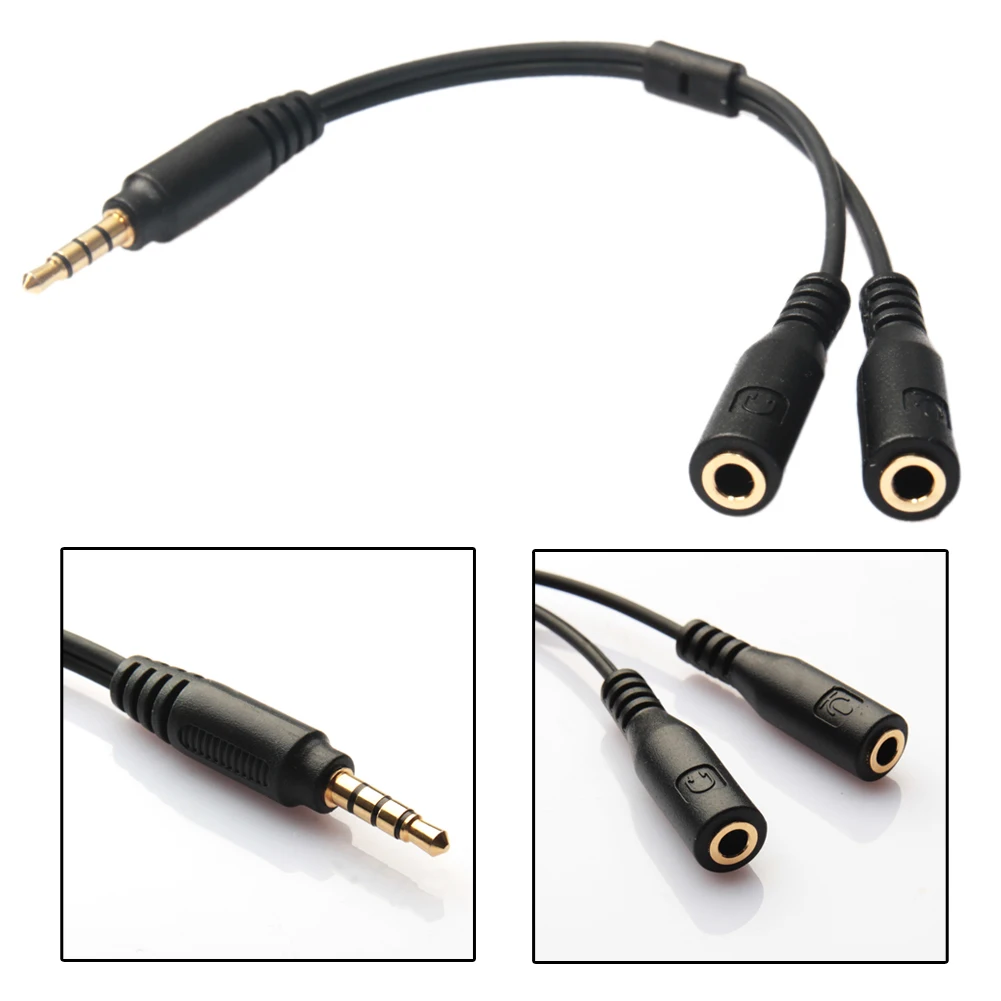 Headset Splitter 3.5mm 1/8 TRRS Male To2 Ports 3.5 TRS Female Jack AUX Adapter Mic Headphone Y Splitter Audio Cable for Computer