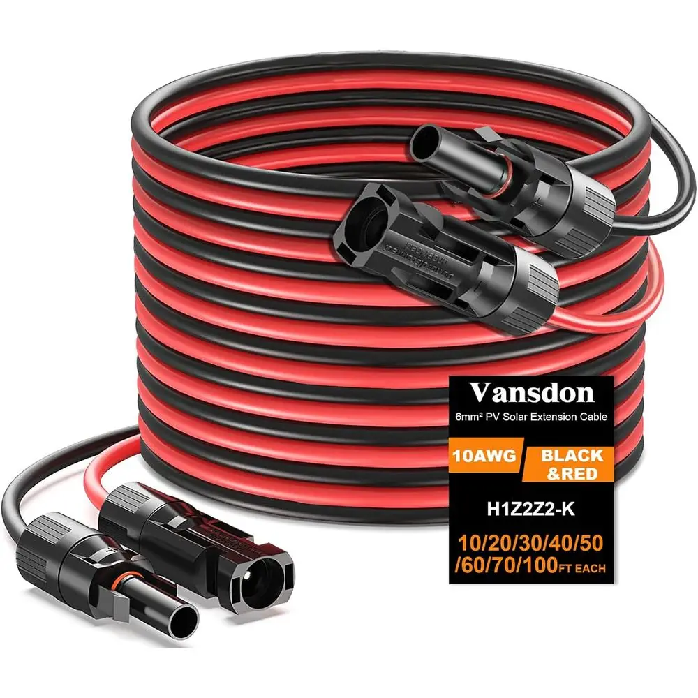 

50ft 10AWG Extension Cable with Female and Male Waterproof Connectors for RV and Solar Systems