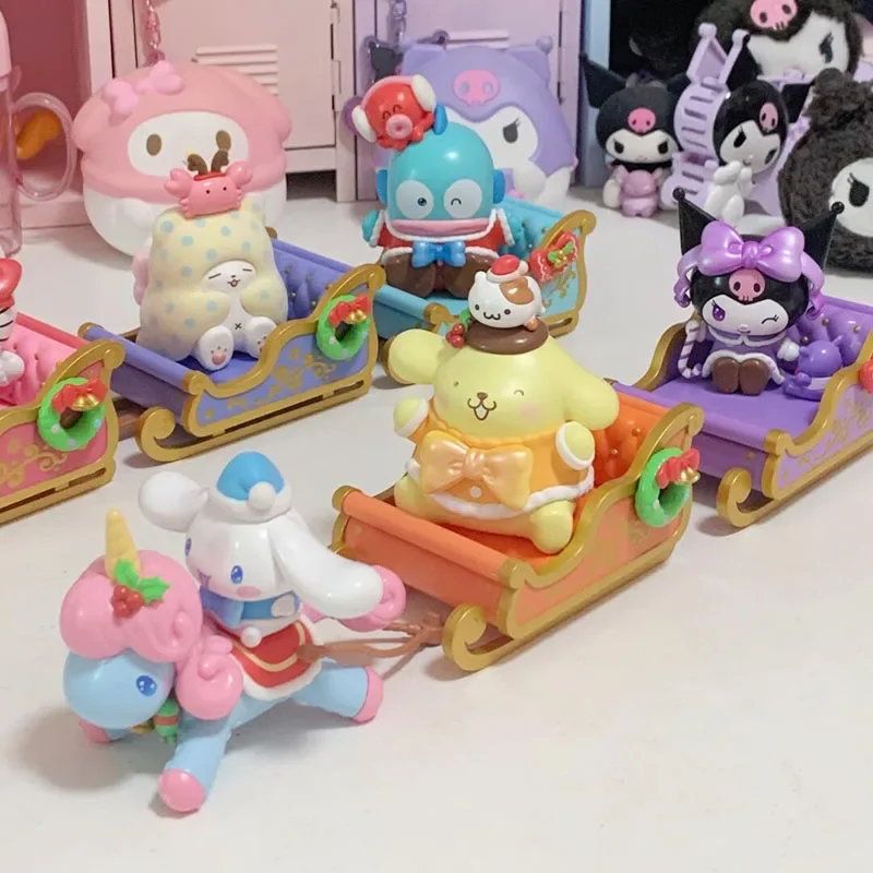 Série de trenó de inverno caixa cega de natal figura de ação brinquedo bonito cinnamoroll decoração de mesa modelo meninas presentes surpresa