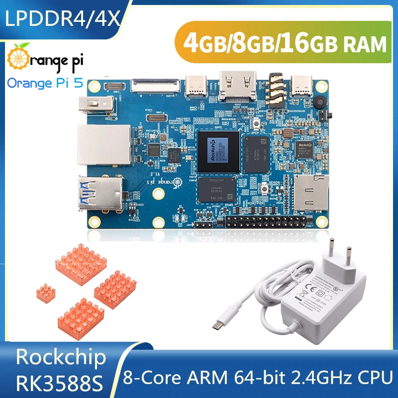 

Orange Pi 5 RK3588S 8 Core 64-bit 4G / 8G / 16G RAM LPDDR4/4x Support 8K Video Codec Optional Power Supply Copper Heatsink