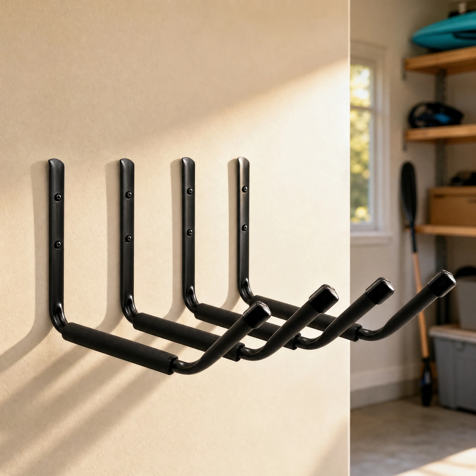4 Pieces Padded Kayak Storage Rack Carbon Steel Kayak Storage Rack Surfboard Wall Mount Heavy-Duty Multi-Functional