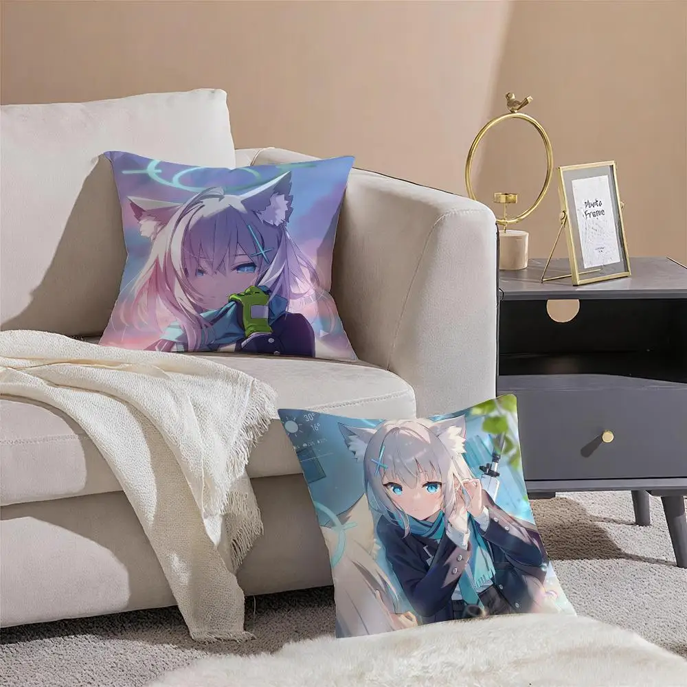 Cool Serene Anime B-Blue Archive Shiroko Cushion Cover Sofa Home Living Room Car Decor Washable Decorative Square Pillowcase