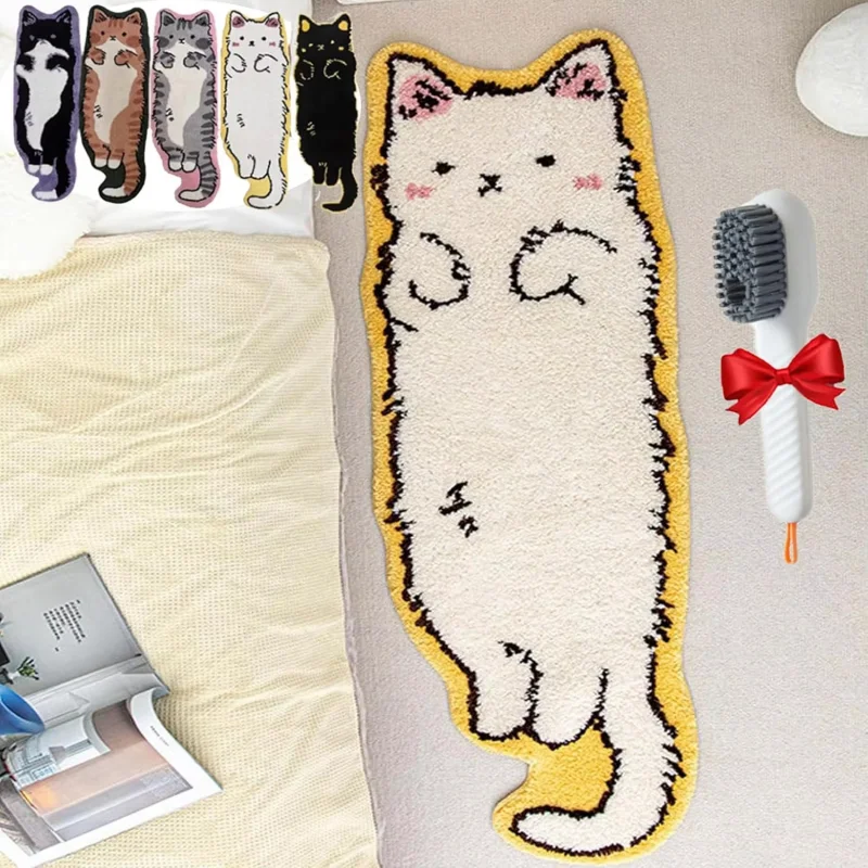 VIKAMA Cute Outline Kitten Shaped Runner Mat Anti Slip Quick Dry Rug For Bathroom Door Bedside Balcony Kawaii Pet Home Decor