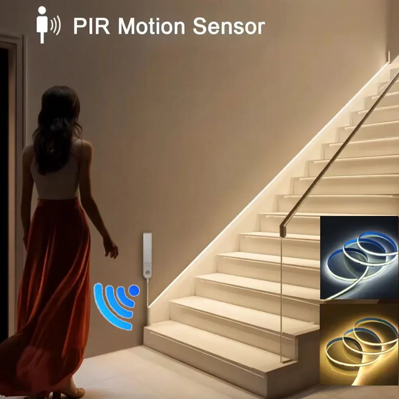 

Motion Sensor Led Lights Strip Battery Powered 320 Leds/m COB Led Strip Lights for Stair Closet Under Cabinet Lighting