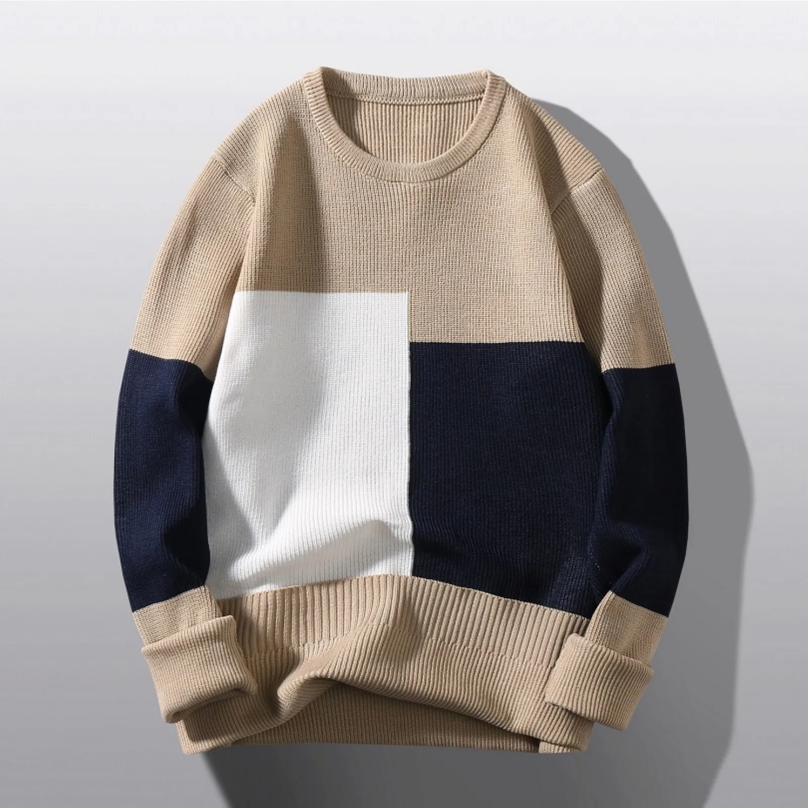 Male Autumn And Winter Wool Sweater Round Neck Pullover Bottoming Shirt Color Matching All Matching High Neck Long Sleeve Top