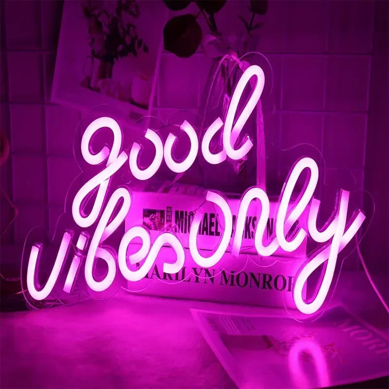 

Led Neon Light Signs Wall Decor Good Vibes Hanging Neon Lights Wedding Night Light Bedroom Party Birthday Room Christmas Decor