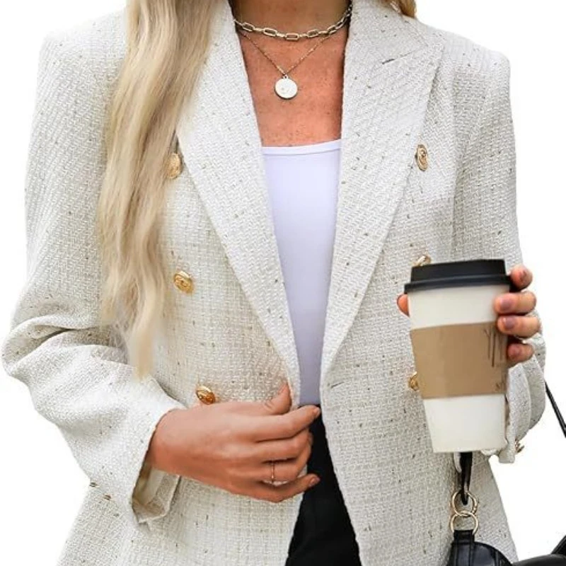 Spring Autumn Casual Comfortable Women's Suit Coat Solid Color Double-breasted Fashion Lady Outerwear Ladies Small Blazer Jacket