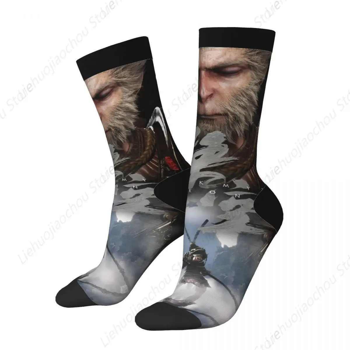 Harajuku Black Myth Wukong Sports Socks Monkey King Journey To The West GAME Polyester Long Socks for Unisex Sweat Absorbing