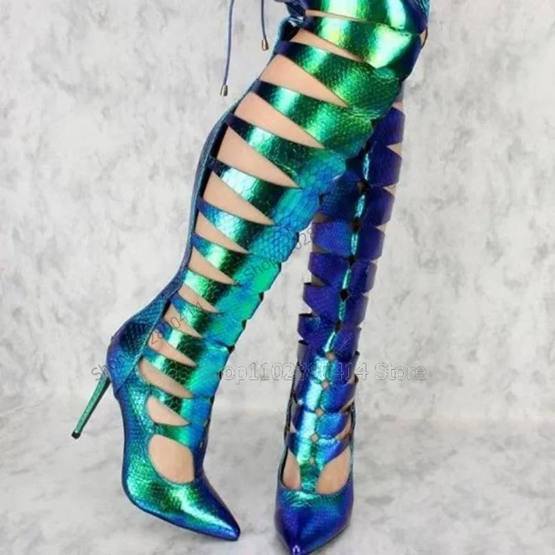 

Mixed Color Hollow Design Pointed Toe Sandals Boots Back Strap Women Shoes Thin High Heels Sexy Fashion 2023 Zapatos Para Mujere