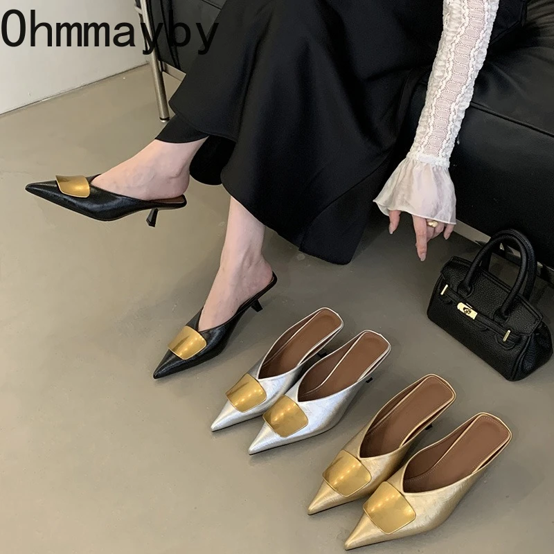 أزياء أشار تو النساء البغال النعال أنيقة زخرفة المعادن السيدات الشرائح ربيع الخريف الأحذية في الهواء الطلق #1