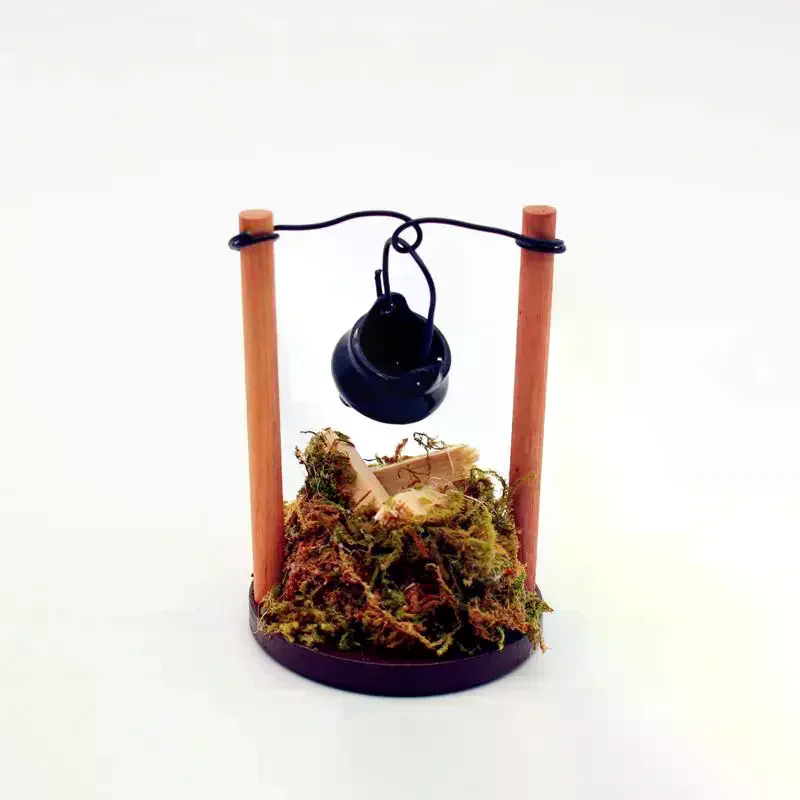 DIY casa de muñecas de juguete en miniatura escena de jardín al aire libre estufa colgante ligera modelo de pila de fuego cocina pila de leña juguetes de simulación para niños