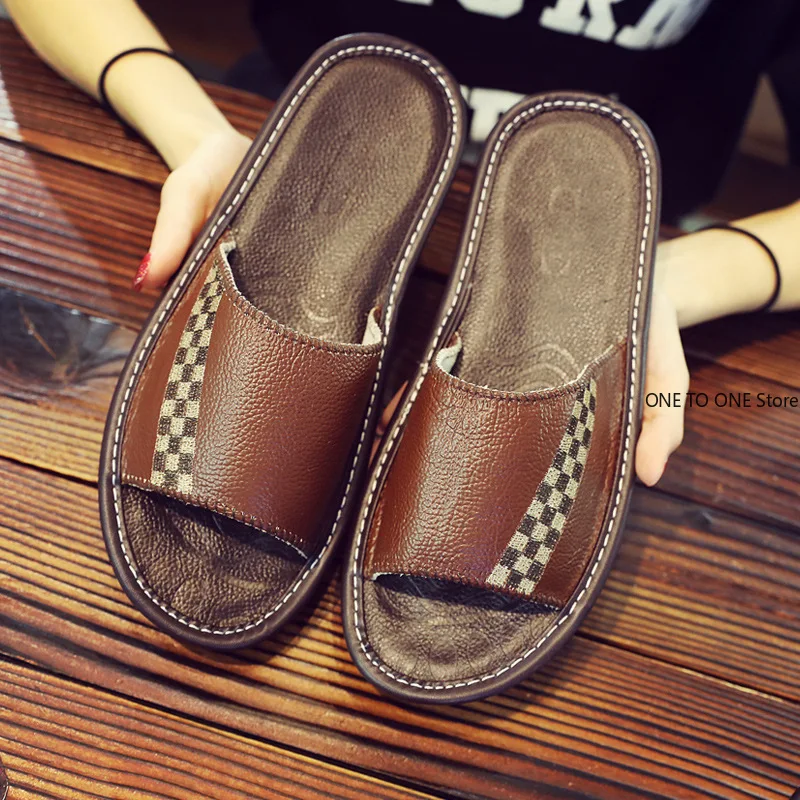 

Оптовые летние домашние тапочки для пар из кожи с мягкой подошвой, мужские и женские, нескользящие, для дома