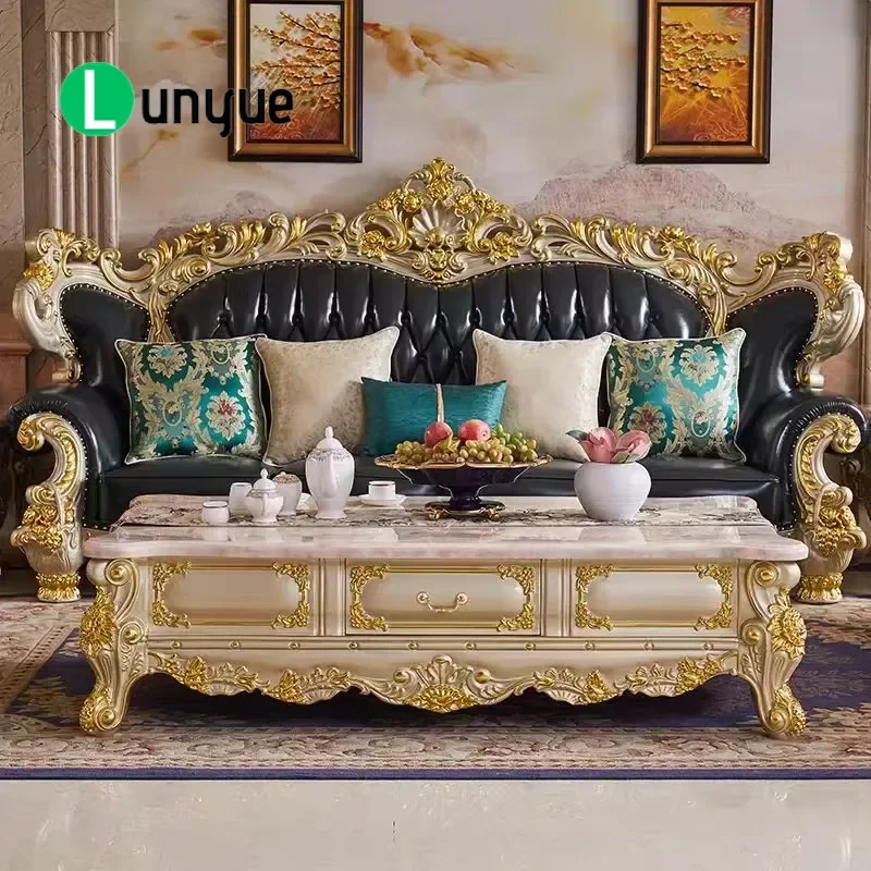 European Modern Solid Wood Coffee Table with Marble Top and Storage Drawers Living Room Furniture