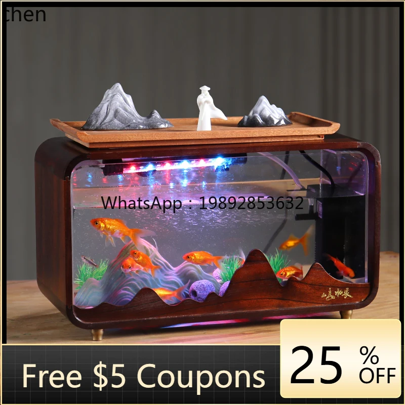 WW  desktop fish tank flowing water ornament living room modern circulating water fish farming office making money rockery