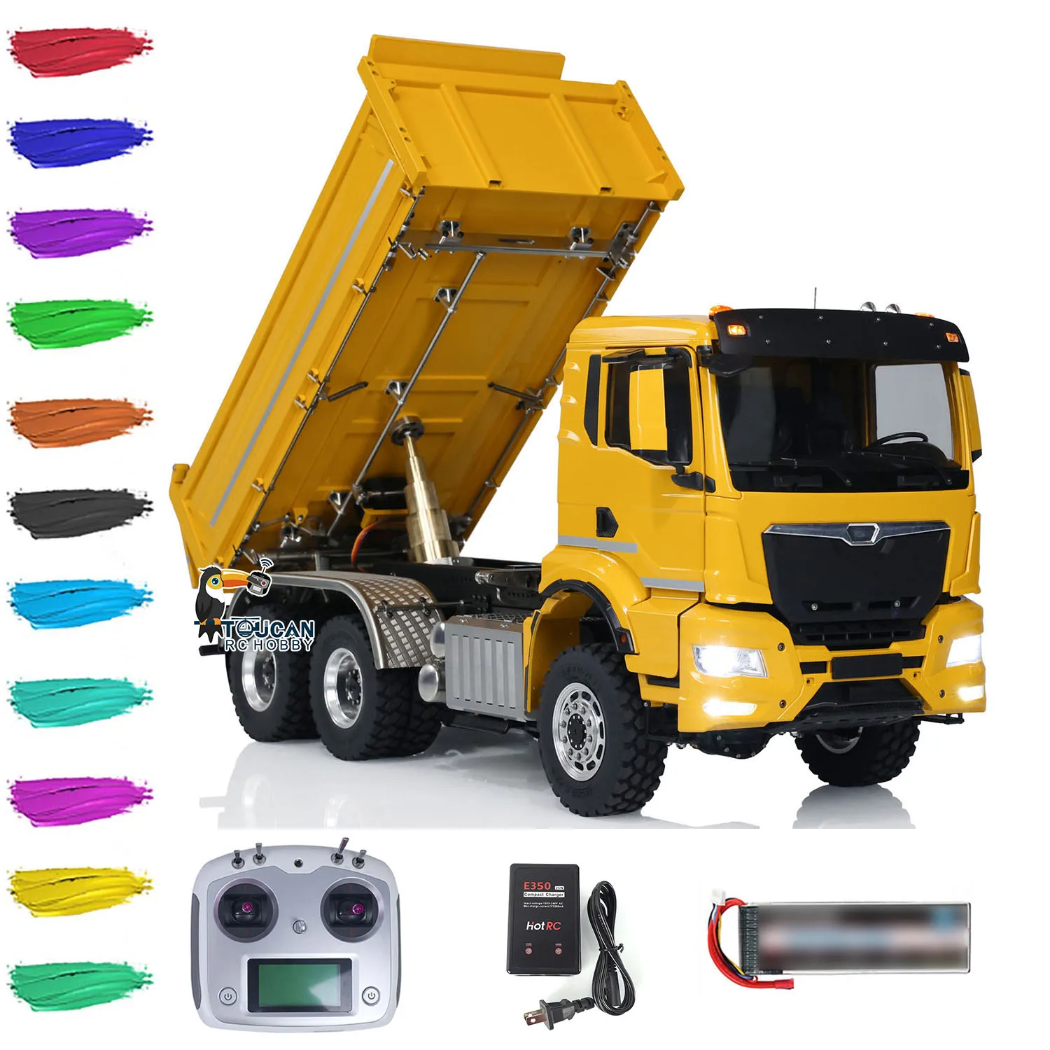 Gifts 1/14 LESU 3-way RC Hydraulic Dumper Car Metal 6x6 TOUCAN DIY Finished Radio Control Dump Truck Light Sound Tipper THZH1864