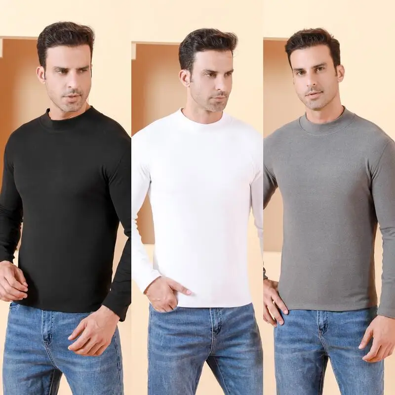 

Men Thermal Underwear Thermal Shirt Man Winter Tops Bottoming Long Sleeve Double-sided Cationic Thicken T Shirts Solid Pullovers