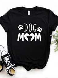 Women T Shirt Dog Mom PAW Print Tshirt Women Short Sleeve O Neck Loose T-shirt Ladies Causal Tee Shirt Clothes Tops