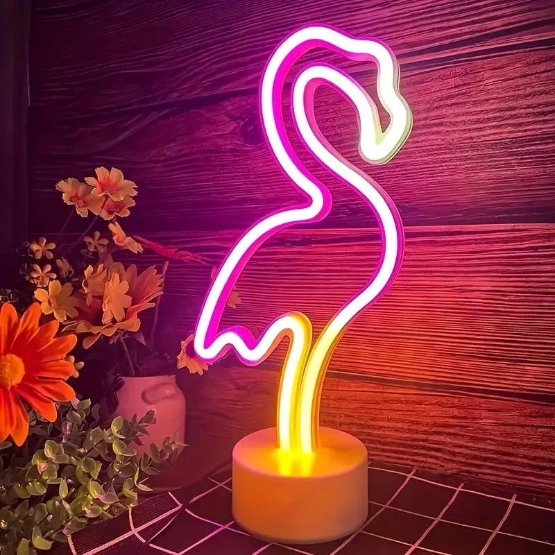 Lampe Néon Colorée à LED, Flamant Rose, Ananas, Arbre, Alimentation par Batterie, USB, Décoration de Table de Chambre, Vacances