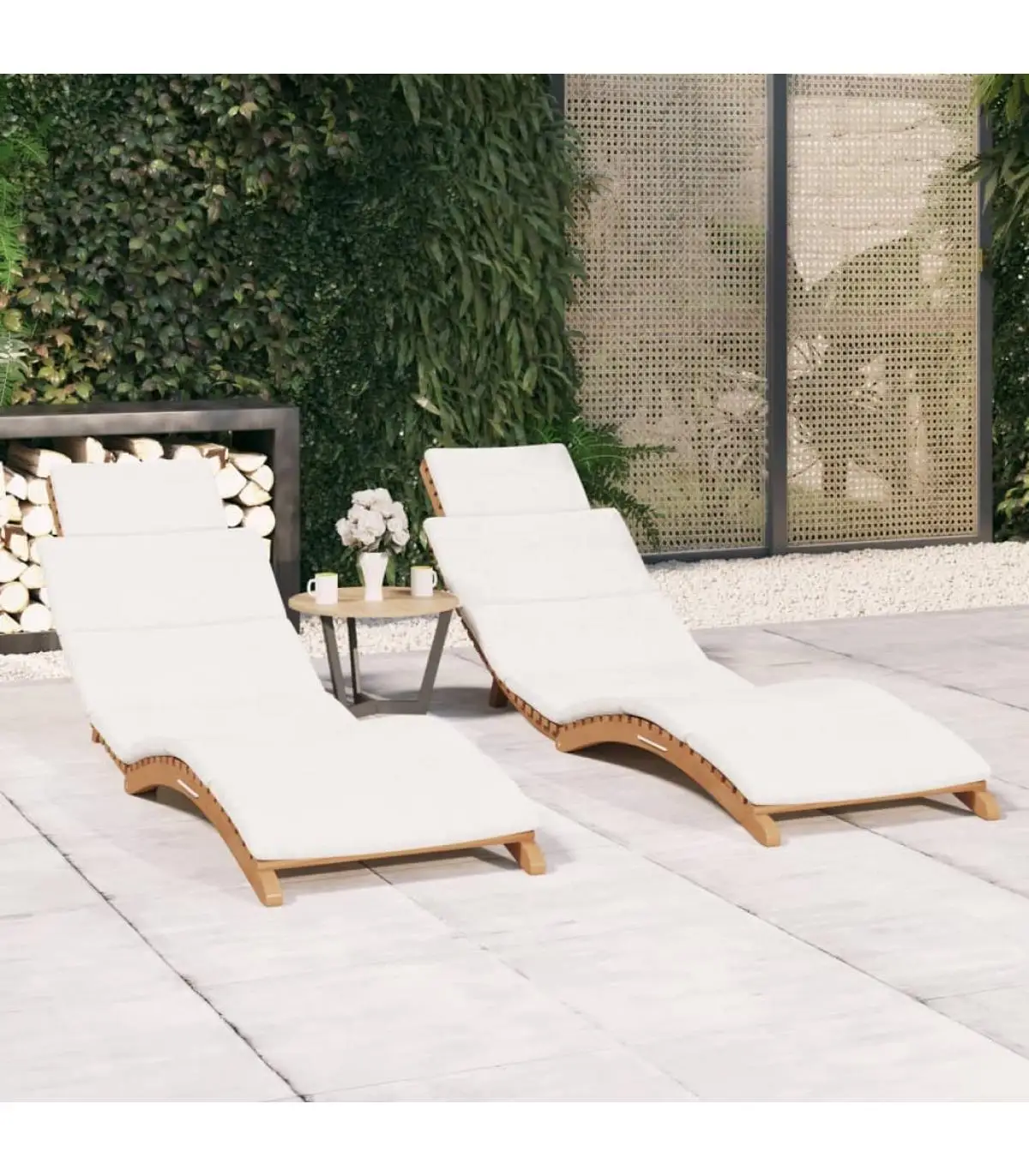 Loungers deckchairs with cushions 2 PCs teak solid wood