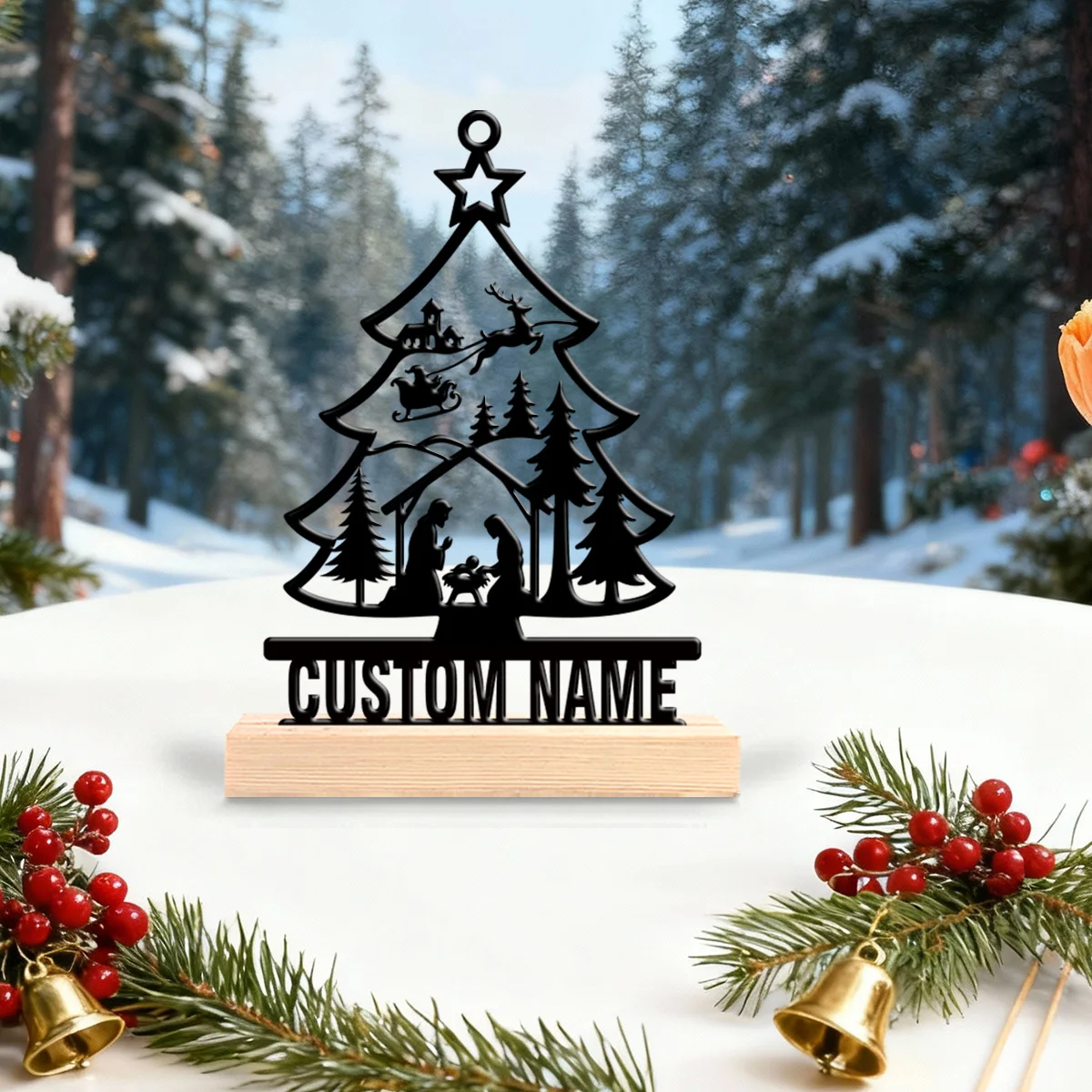1pc Metal Desktop Ornaments and Decorations Custom Name Equipped with Wooden Base Desktop Decorations,Office Decorations