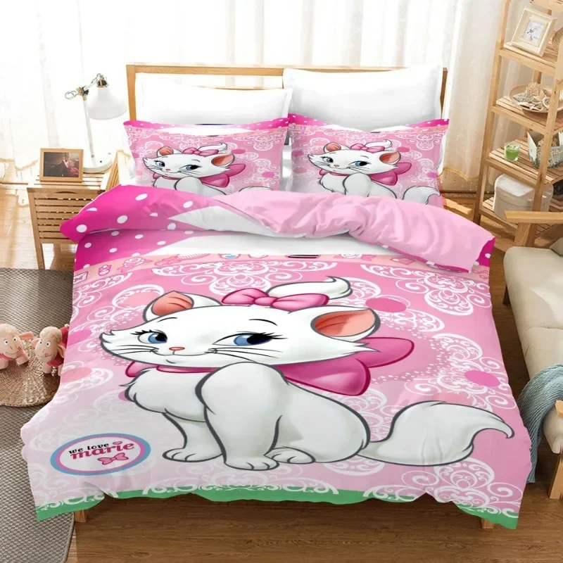 Disney Marie Cat Cute Cartoon Bedding Set The Aristocats Anime Harajuku 3D Print Duvet Twin Full Queen King Bedclothes Bed Linen