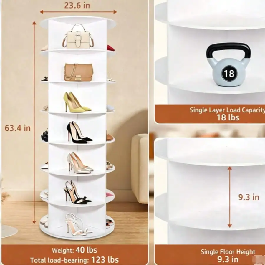 7 Tier 360° Rotating Shoe Rack Tower, Freestanding Round Lazy Susan Shoe Storage Organizer, 123lbs Total Heavy Duty Space Saving Shoe Display Stand For Entryway, Bedroom, Closet