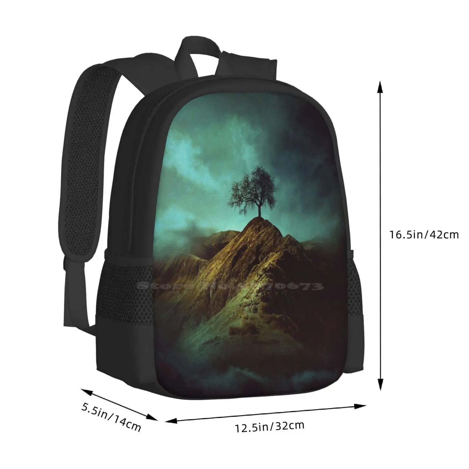 Einsamer baum heißer verkauf rucksack mode taschen dunkler baum fienart baxiaart berge cool einsam grüne wolken launisch traum top