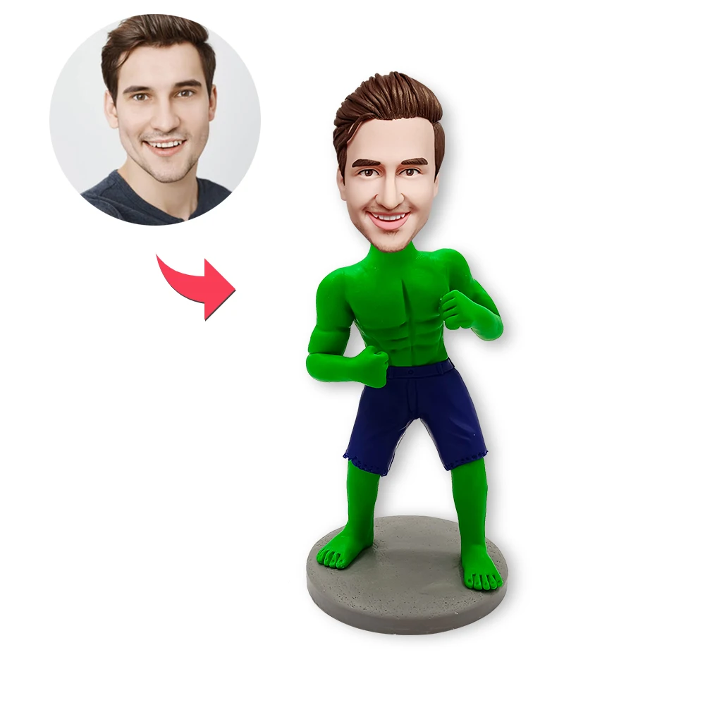 

Customized Fighter Bobblehead Doll, Personalized Green Body Bobblehead Doll, Fully Handmade According To The Photo, Clay Sculptu