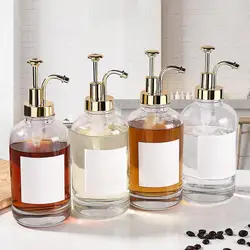 Coffee Syrup Dispenser Bottle Glass Coffee Syrup Pump Bottle Set with Labels for Home Restaurant 17oz Dispenser for Bar