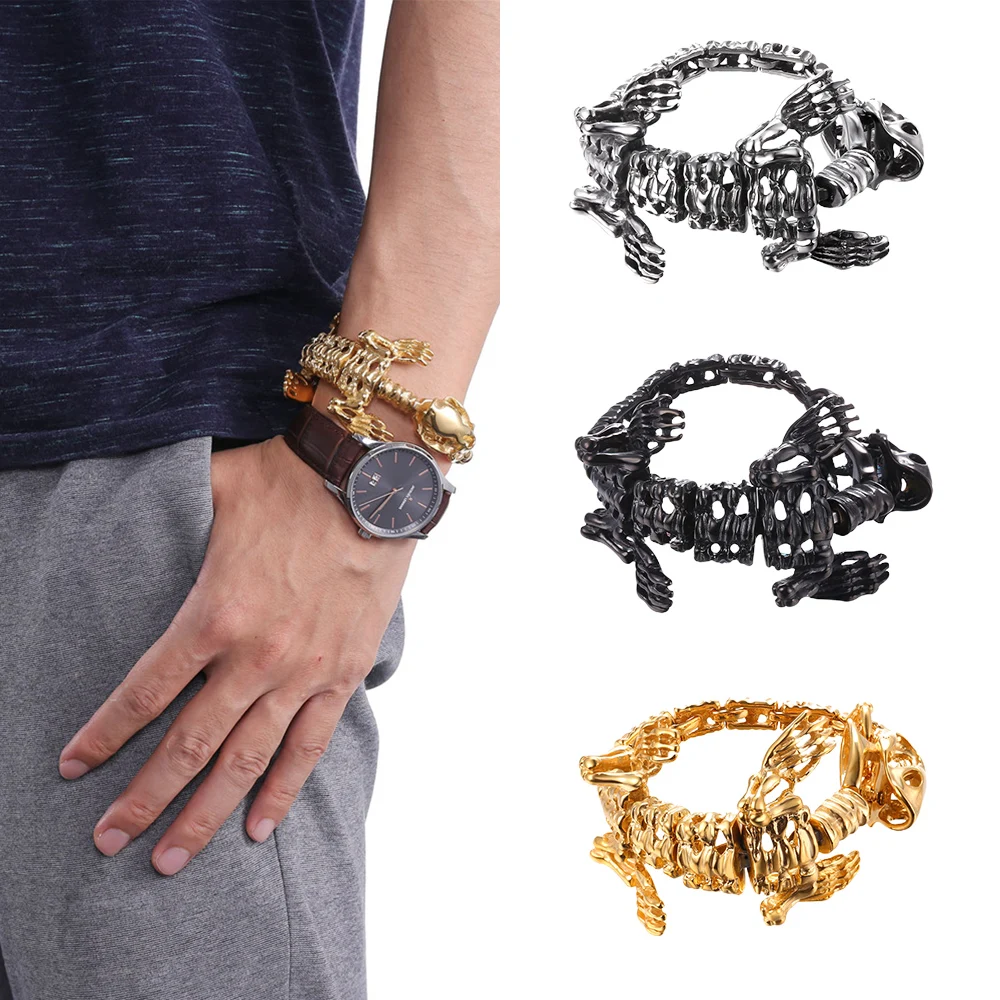 Fashion Stainless Steel Dinosaur Bracelet Gothic Punk Tyrannosaurus T Rex Jewlry Heavy Male Jewelry Birthday Holiday Party Gifts