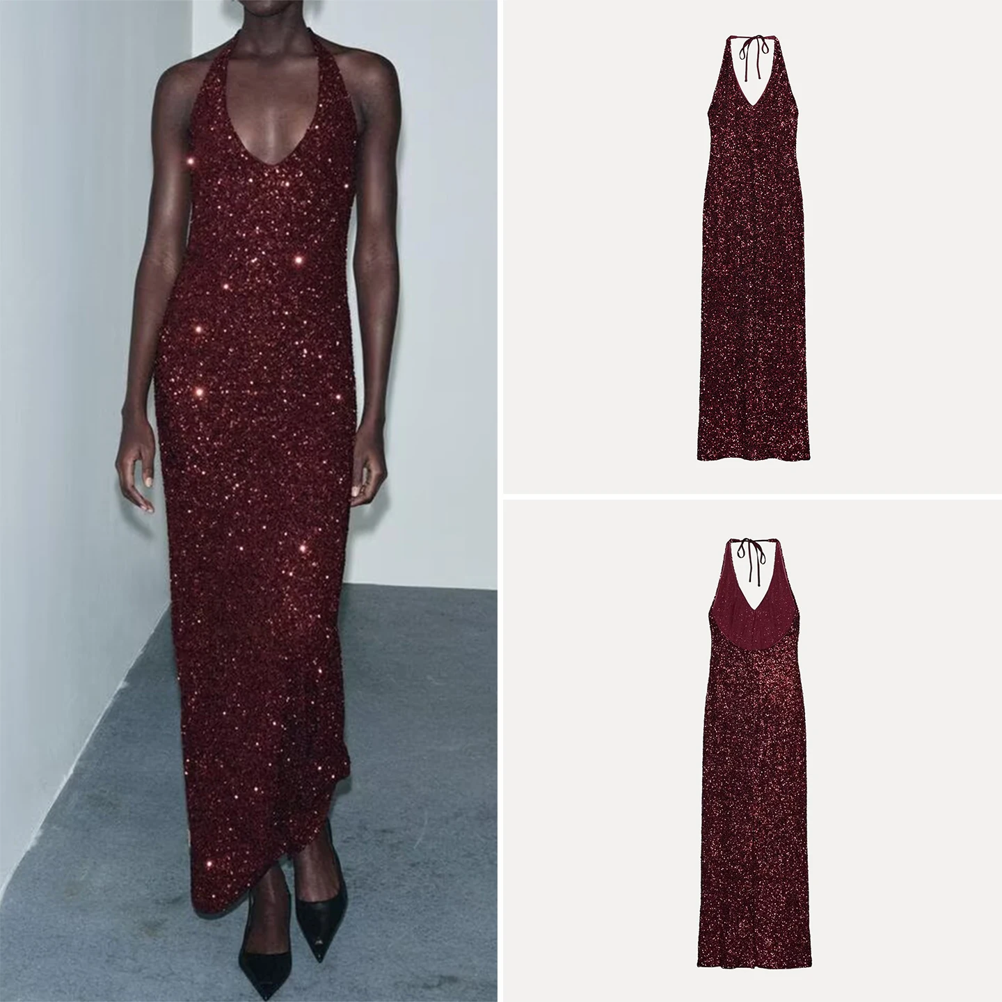 Z Women's Faionable V-ne Beaded Dr Versatile Personali 2025 New Arrival Straight-cut Svel Stand Fit