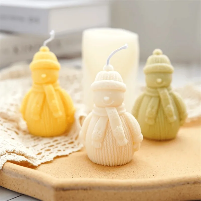 3D Schneemann Silikonform für Kerzen, Weihnachtliche Schneemann-Deko mit Schal, Harzform für Duftkerzen und Gips, DIY Heimdekoration Geschenk