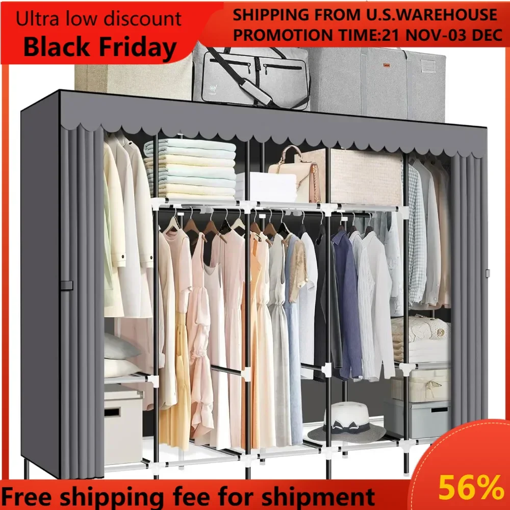 

Portable Closet,Great Size 82-Inch Portable Wardrobe with 5 Hanging Areas and 10 Storage Shelves for Hanging Clothes,Extra Sturd