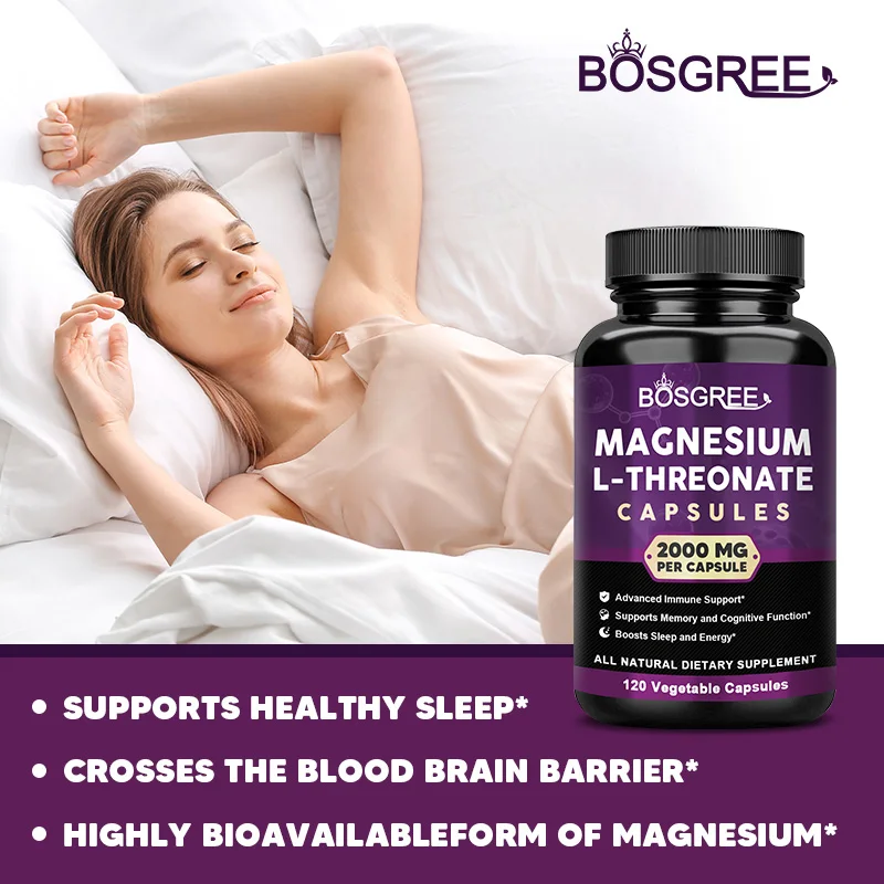 Highly Absorbable Magnesium L Threonate - Enhances Brain Health, Memory, Focus, Cognition, Relaxation,and Peaceful Sleep Support