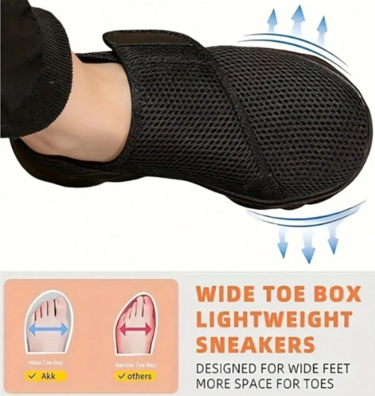 Nuevos Zapatos Deportivos Transpirables de Malla para Hombre, con Velcro Ajustable, Puntera Ancha, Suela Suave, Antideslizantes, Ligeros e Informales